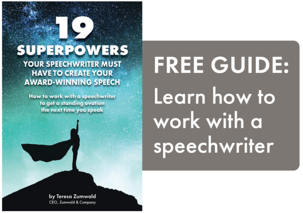 A graphic with bold text that reads, "FREE GUIDE: Learn how to work with a speechwriter."