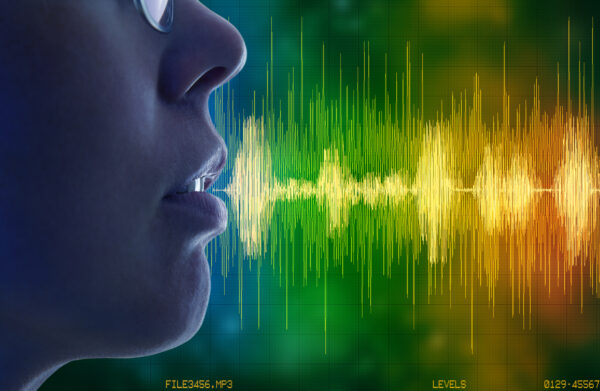 Woman speaking, voice recognition concept illustration
